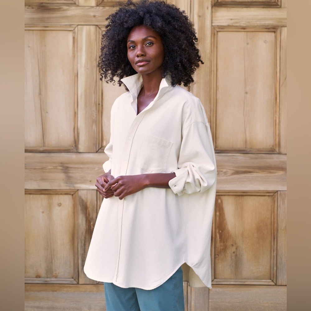 Frank & Eileen Mackenzie One Size Italian Cotton Flannel White Button-Down Shirt